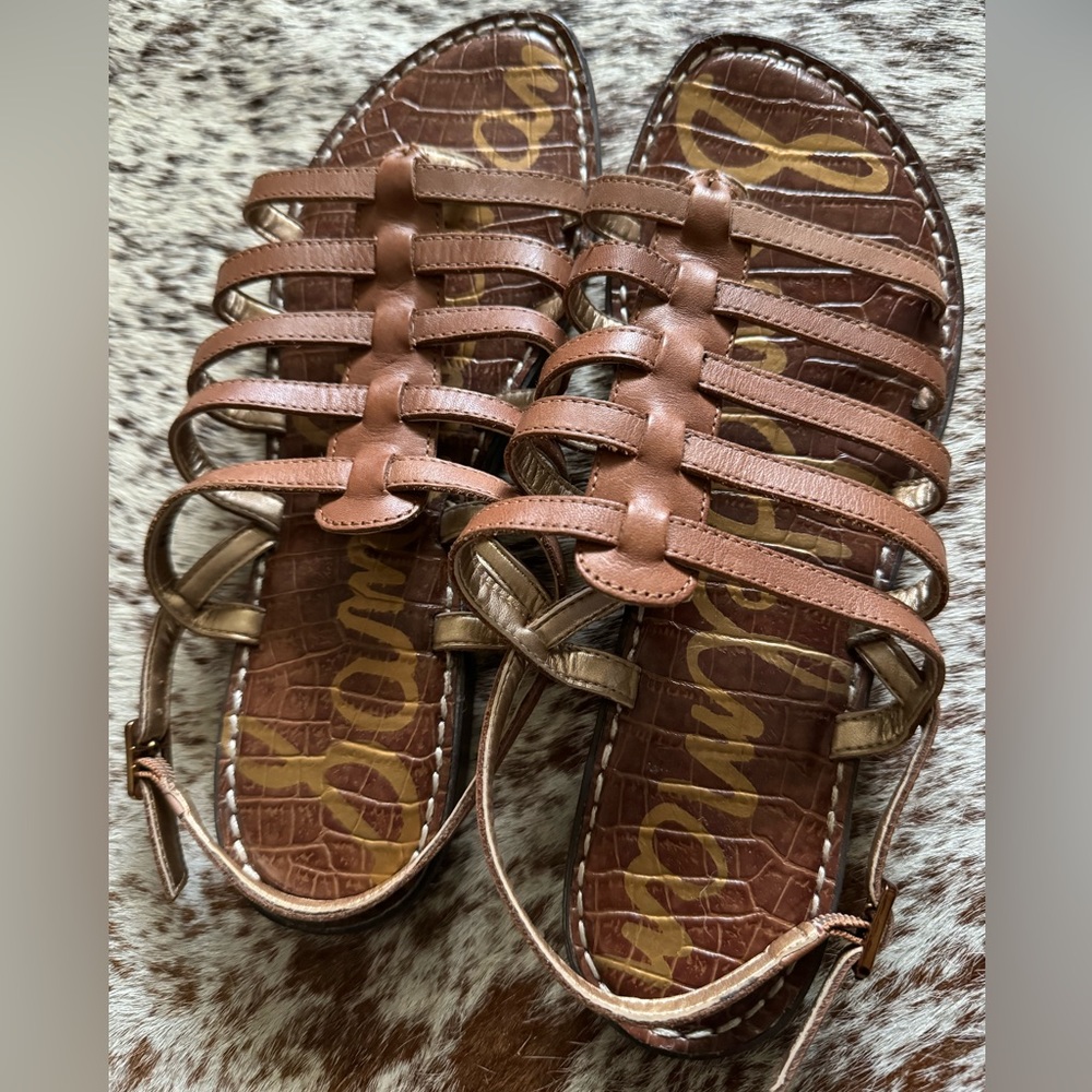 Sam Edelman Sandals Women's Garland Brown Leather Gladiator Flat Size 9